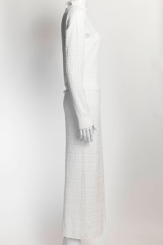 Fendi White FF Zucca Knit Midi Dress 44