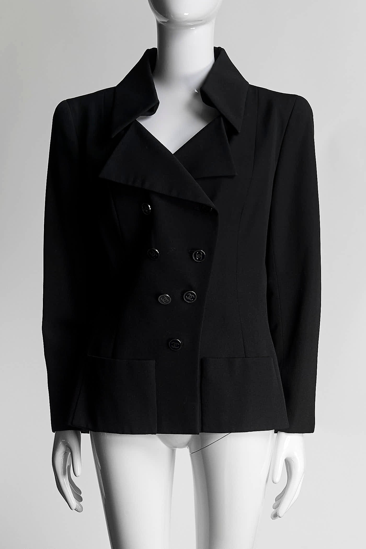 CHANEL Black Wool Double Buttons Jacket 42