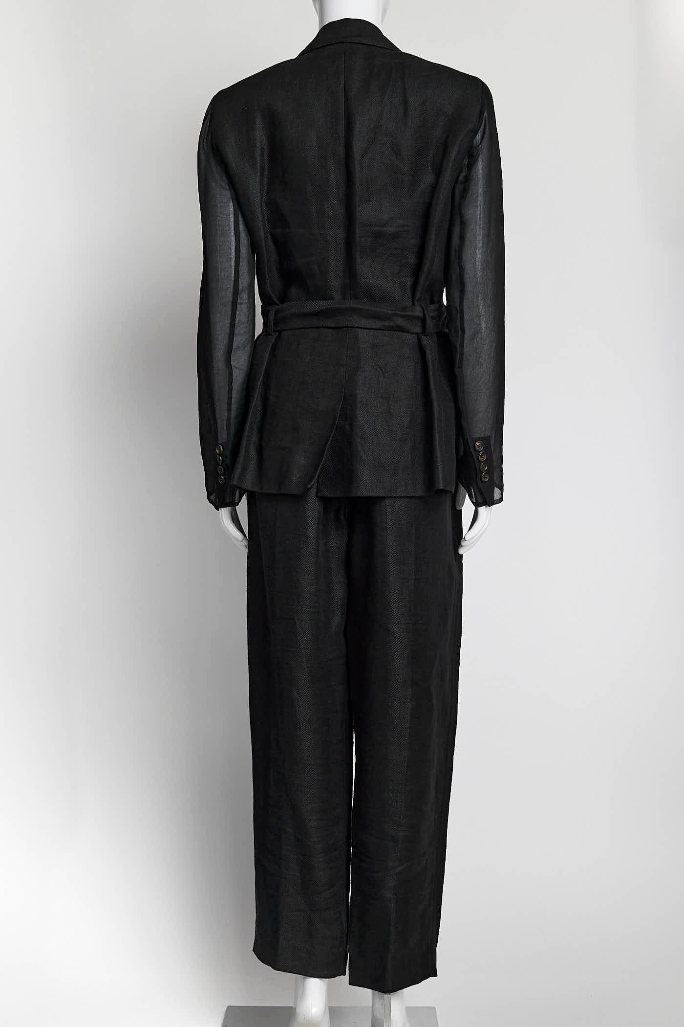 Brunello Cucinelli Black Linen Jacket with Sheer Sleeves Suit 42