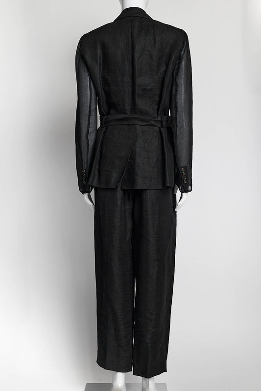 Brunello Cucinelli Black Linen Jacket with Sheer Sleeves Suit 42
