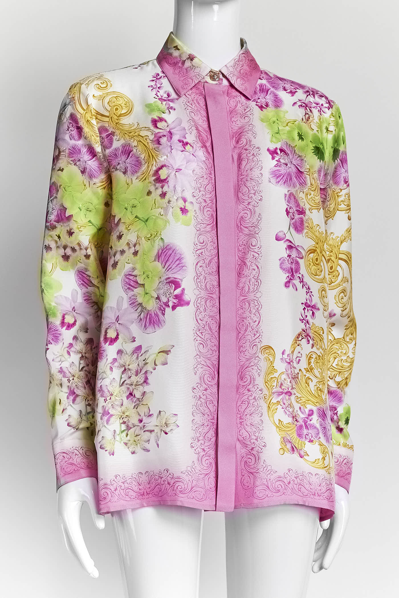 Versace Pink Floral Silk Blouse 38