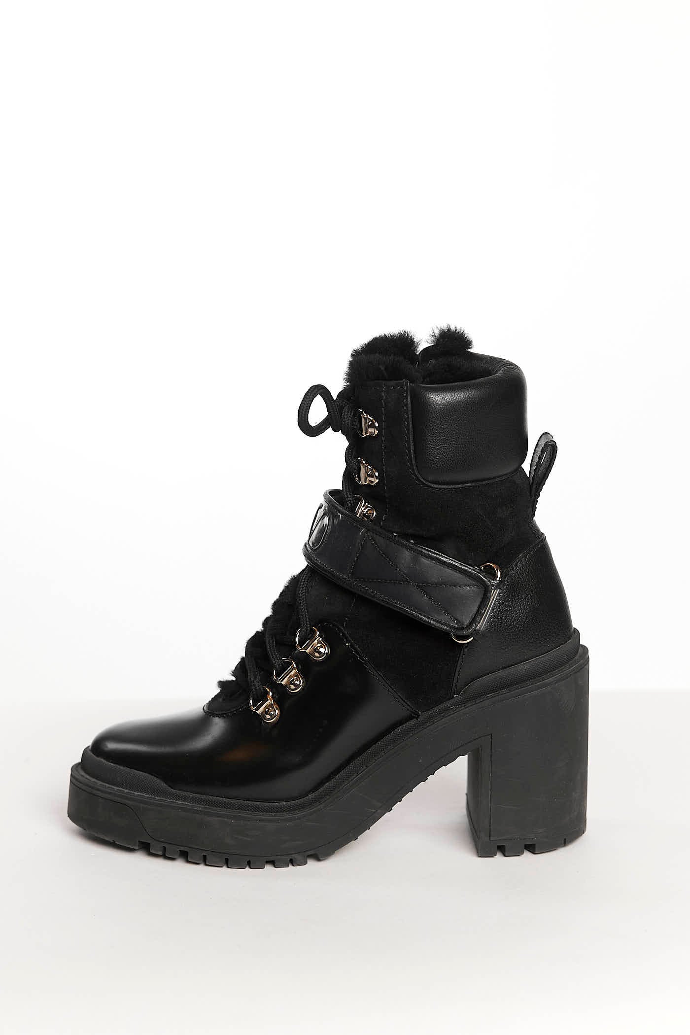 Valentino Garavani Black Shearling Platform Boots 36