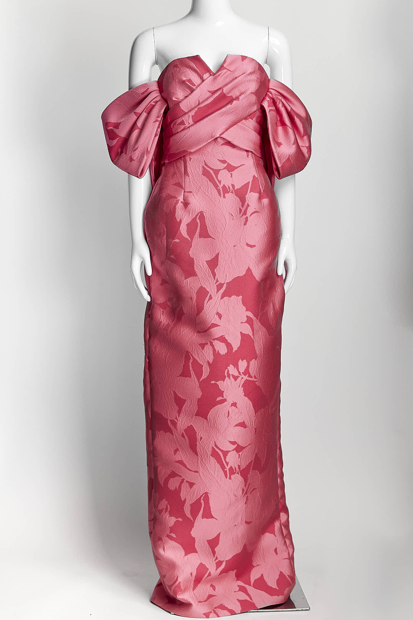 Audrey Brooks Pink Floral Off Shoulder Gown 10