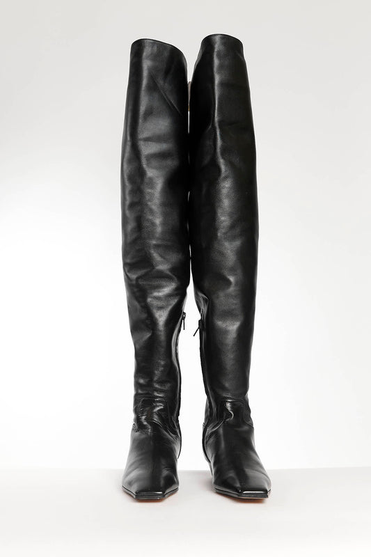 KHAITE CLIVE 35 LEATHER OVER-THE-KNEES BOOTS - SIZE 37