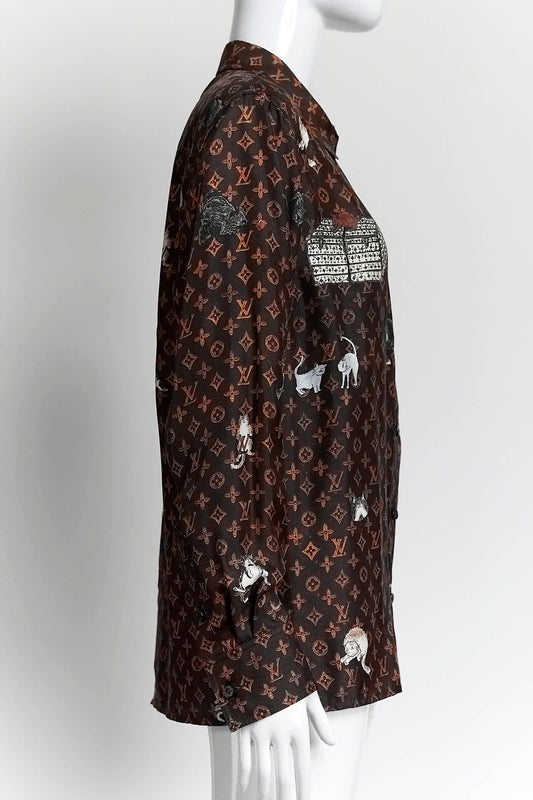 LOUIS VUITTON X Grace Coddington Catogram Silk Shirt 36