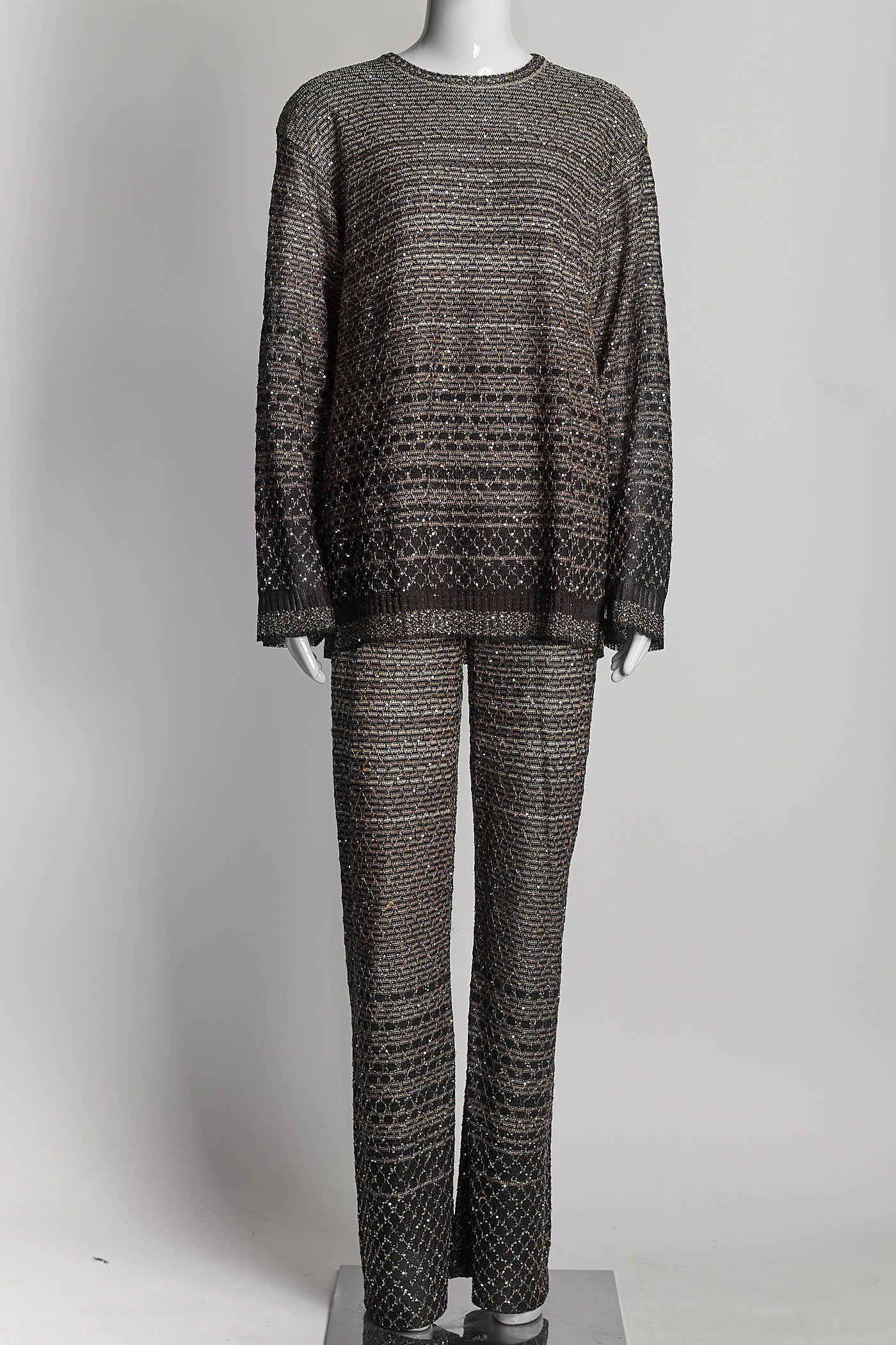 Missoni Sequined Striped Metallic Knit Sweater/Pant 40