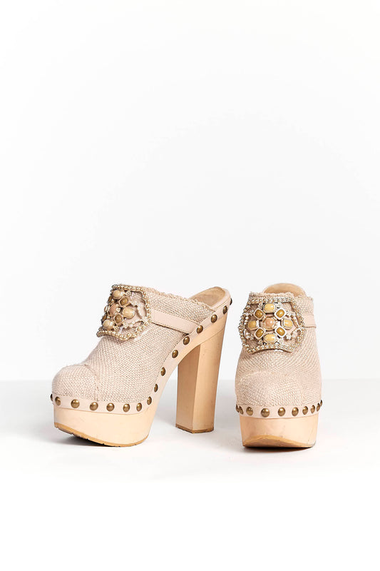 Chanel Limited Edition Beige Platform Clog 39