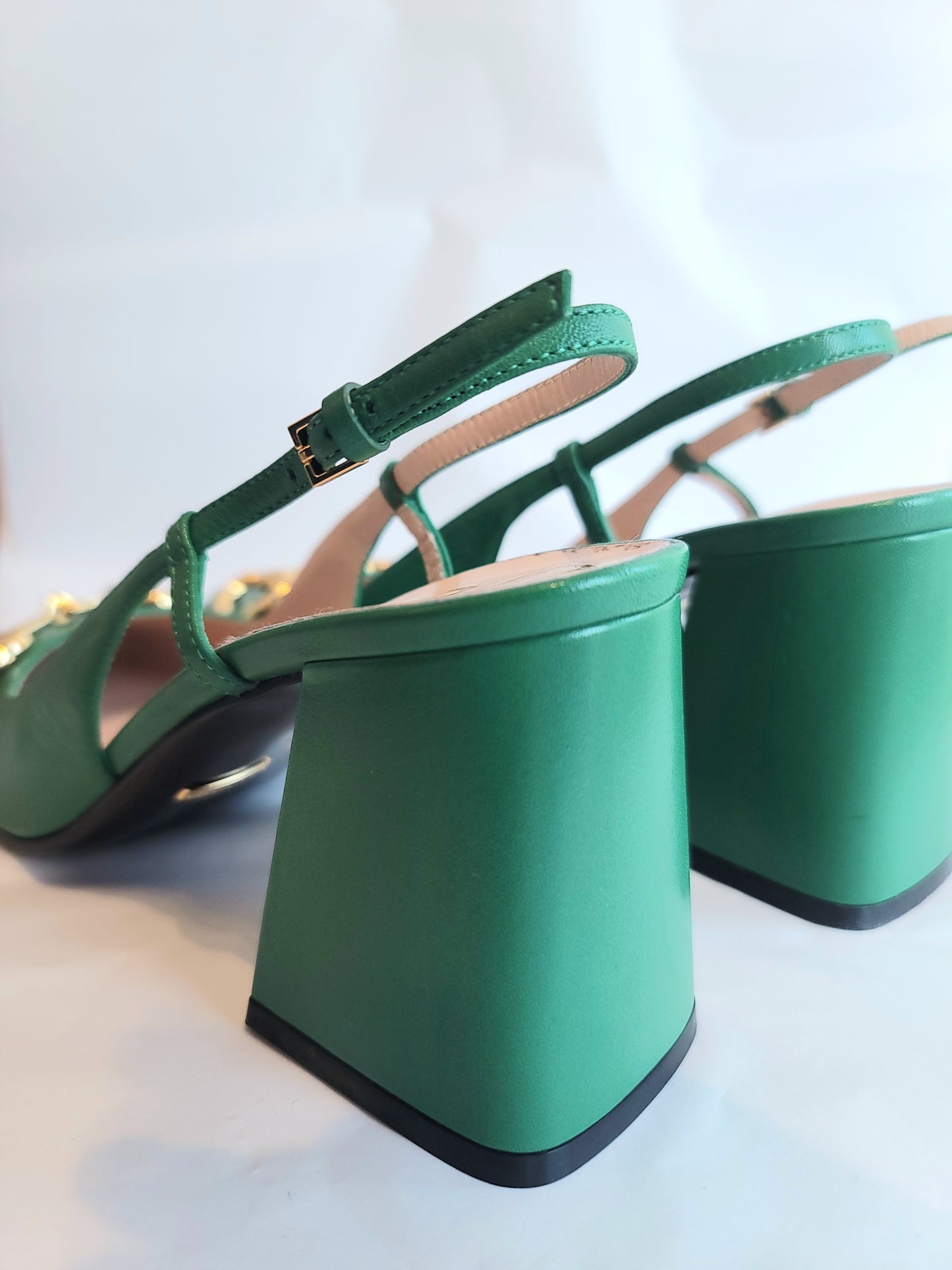Gucci Horsebit Slingback Pumps Green Leather 38.5