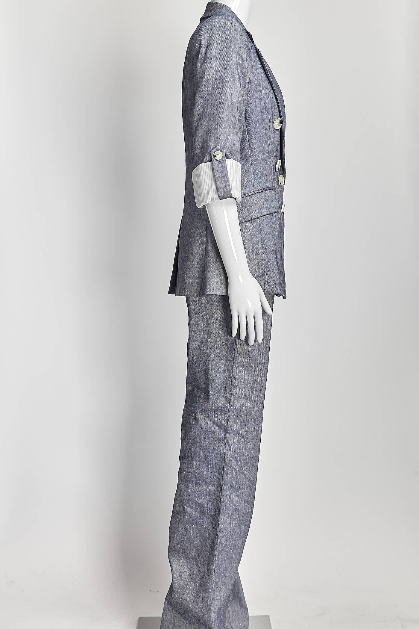 Veronica Beard Blue Rolled Sleeve Blazer with Pant Set 4