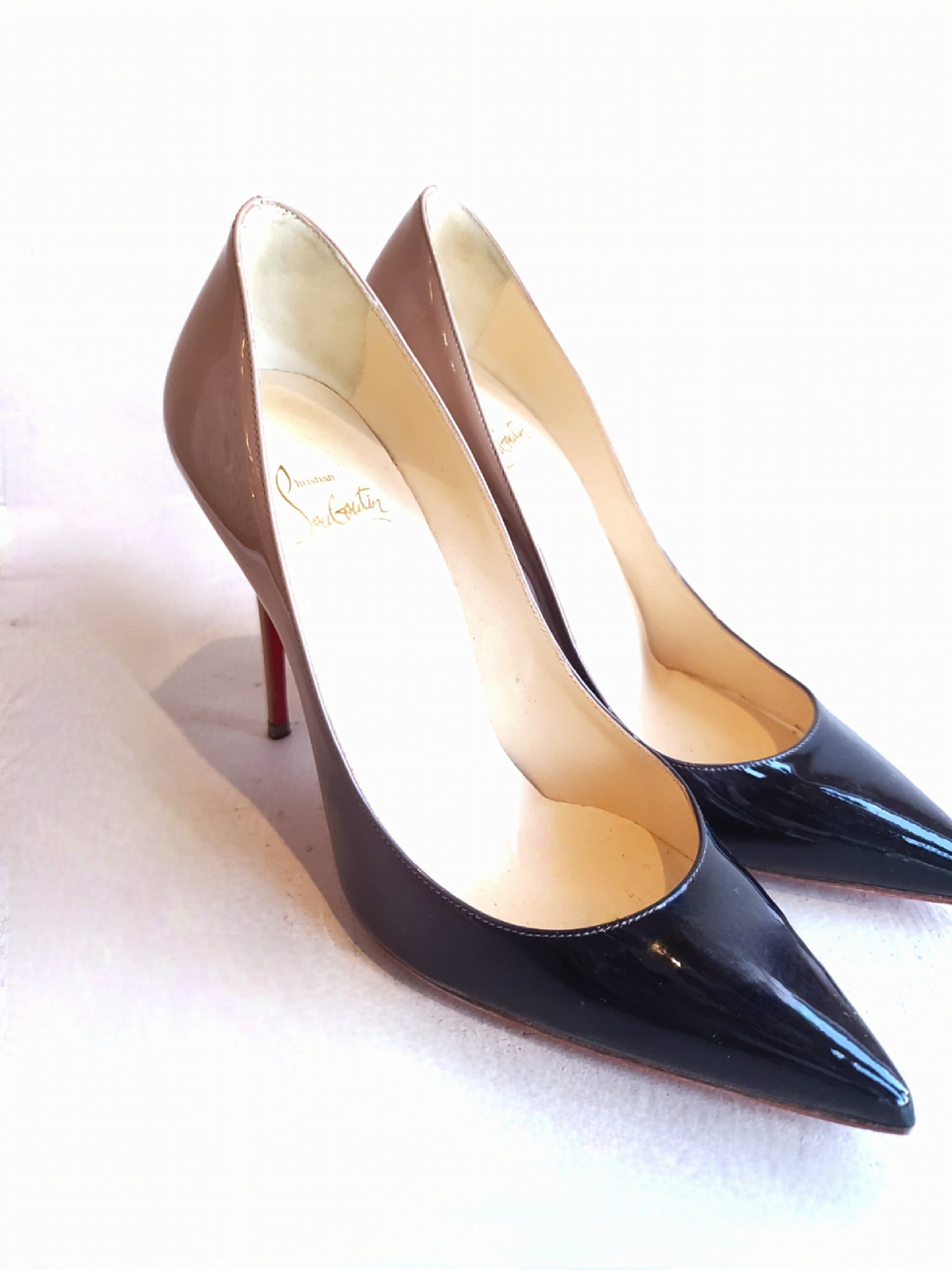 Christian Louboutin Black Nude Ombre Patent Leather Heels 37