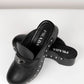 Prada Black Leather Studded Logo Platform Clog Mules 38