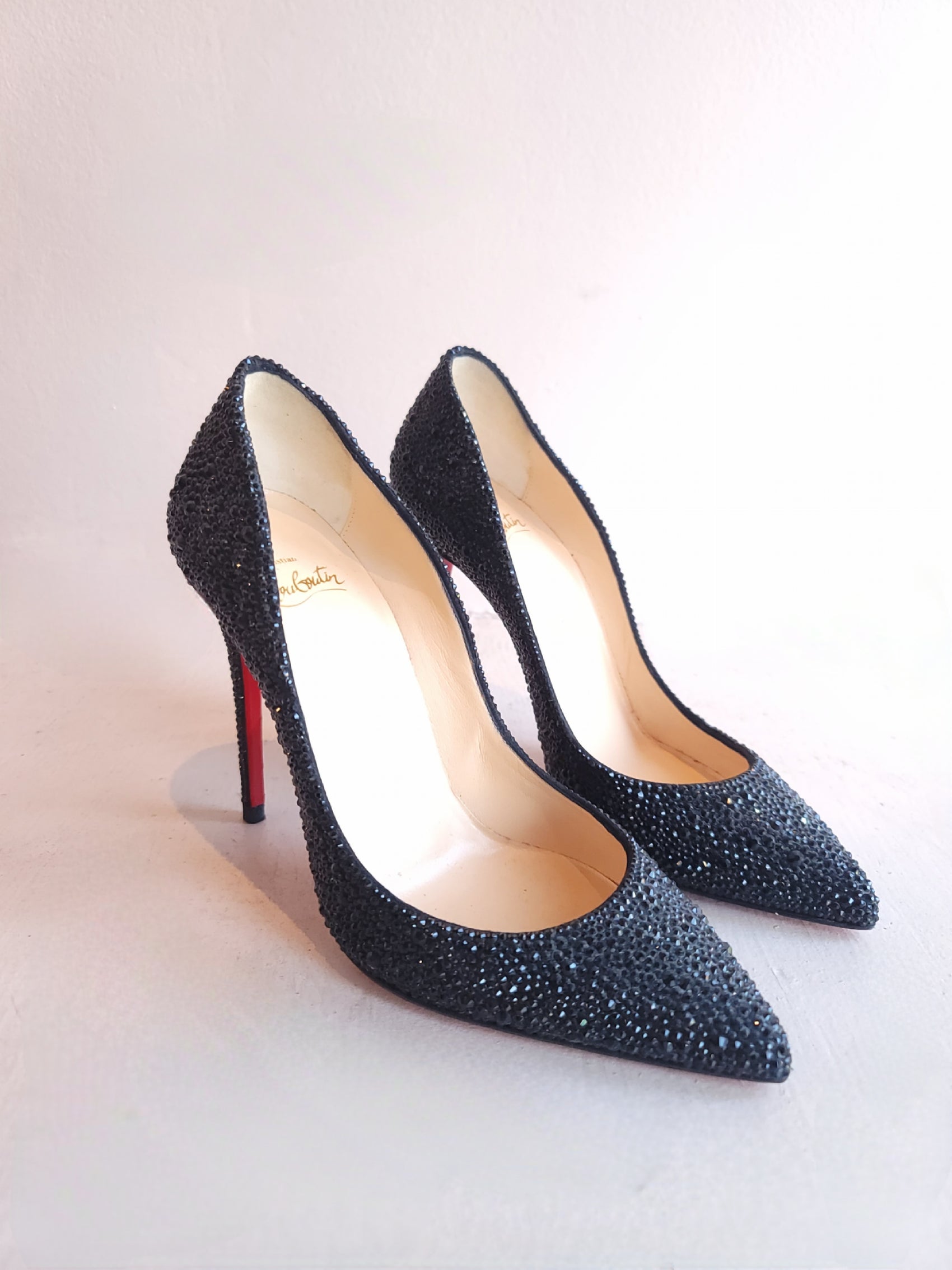 Christian Louboutin Black Crystal Incrusted Heels 37
