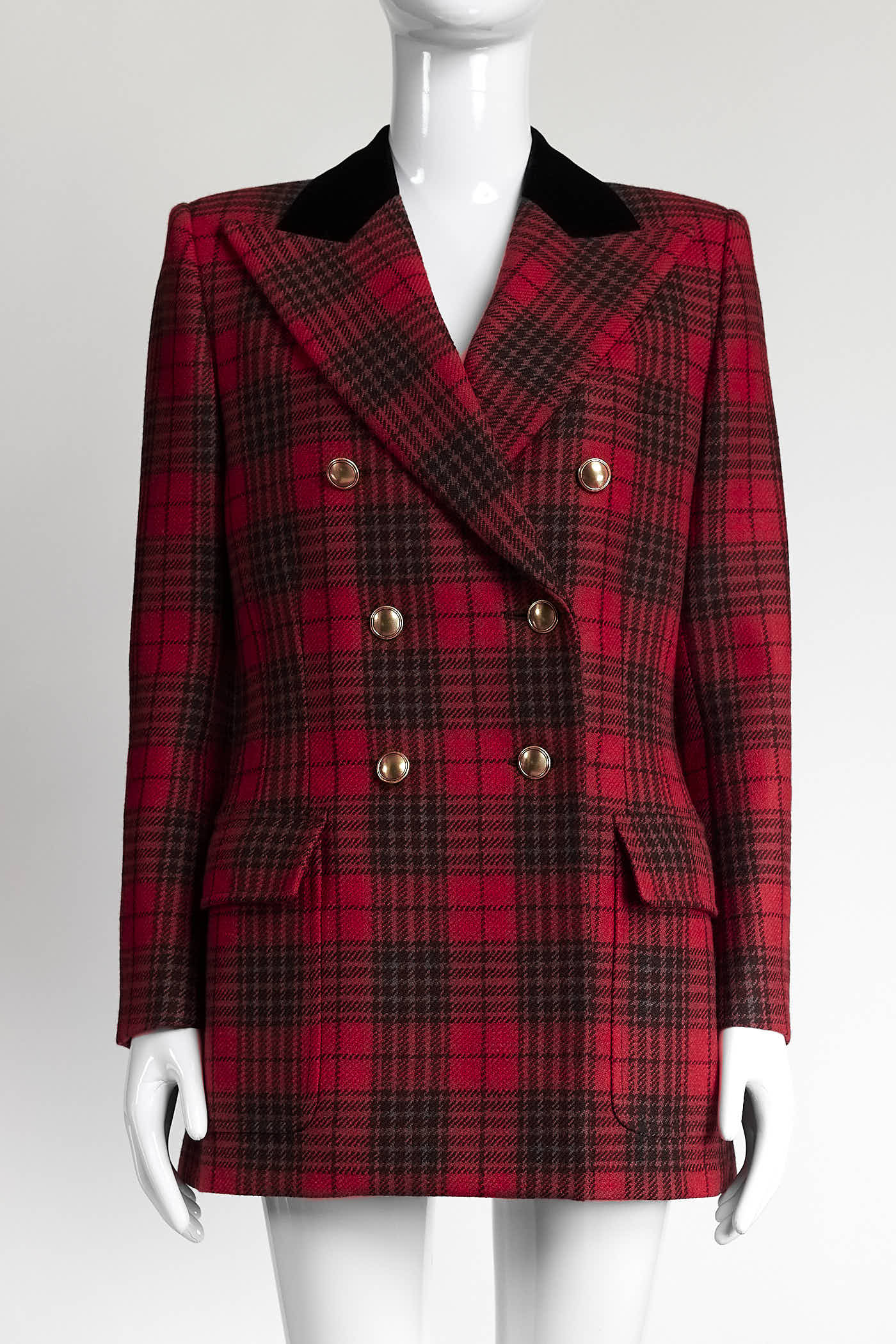Saint Laurent Red Plaid Wool Blazer 38