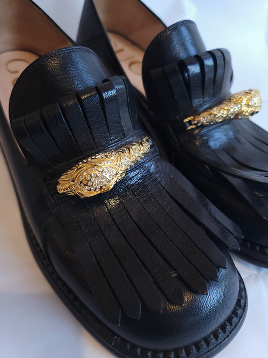Gucci Dora Black Leather Loafer Pumps 40.5