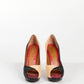 Fendi Black/Brown Woven Straw Heels with Red Snake Embossed Leather 39