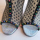 Christian Louboutin Black Lace Open Toe Booties w/Rainbow Studs Heels 37.5