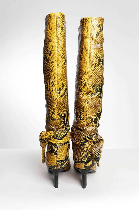 Rosetta Getty Yellow Snake-Print Leather Boots 37