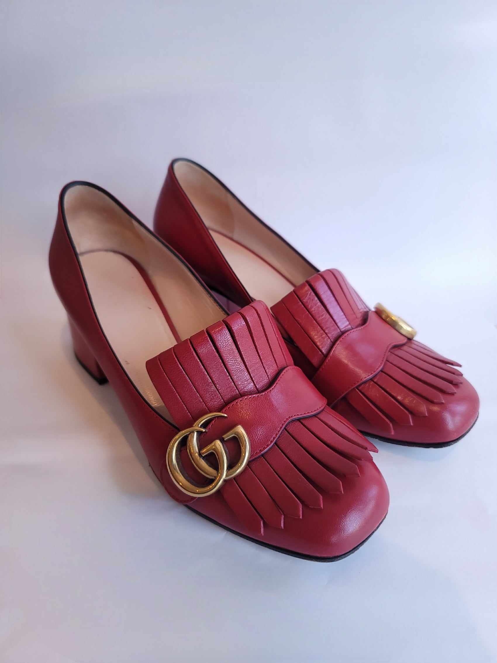 Gucci Red GG Marmont Fringe Heel 37