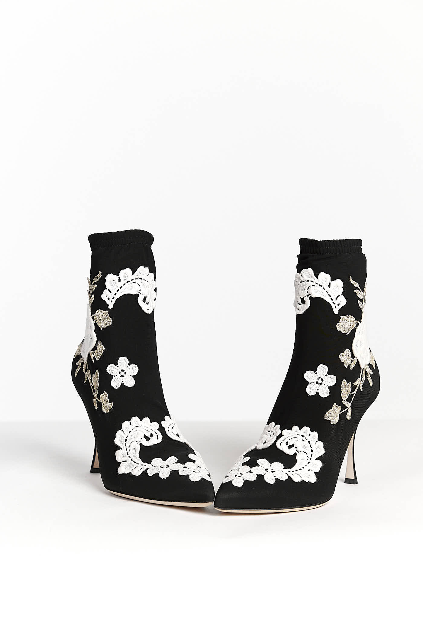 Dolce & Gabbana Black White Embroidery Slip On Boots 39