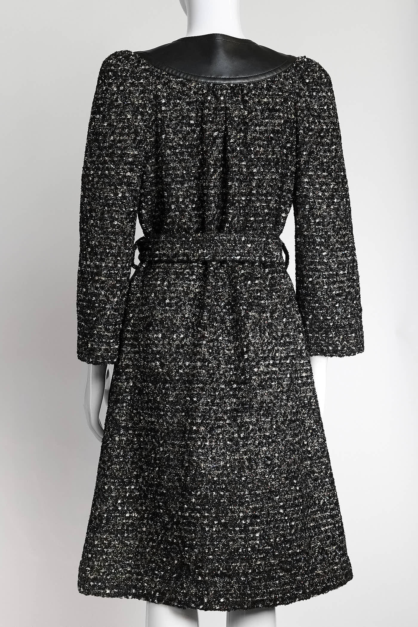 Louis Vuitton Multicolor Tweed with Black Leather Detail Coat 38