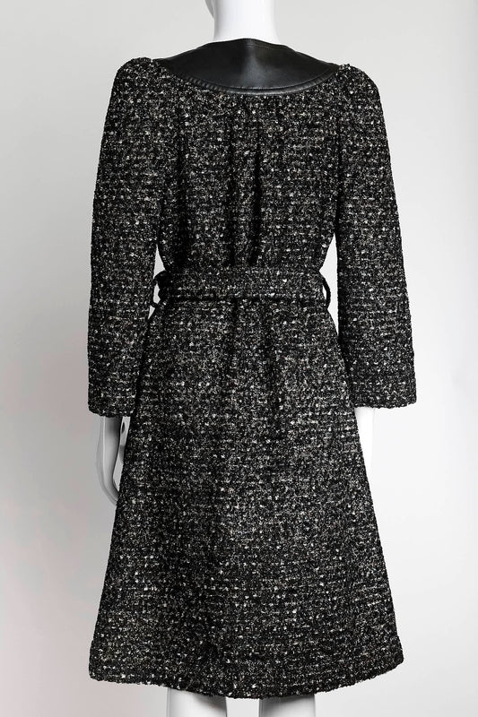 Louis Vuitton Multicolor Tweed with Black Leather Detail Coat 38