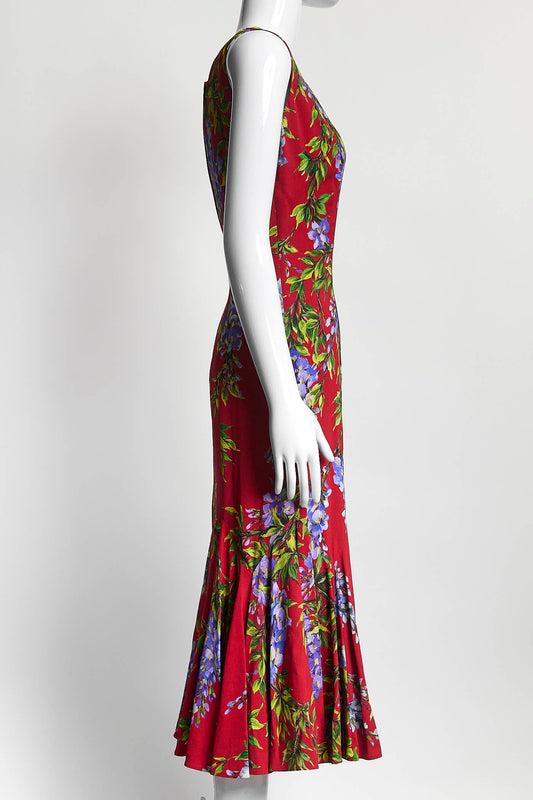 Dolce & Gabbana Red Floral Mid-length Dress