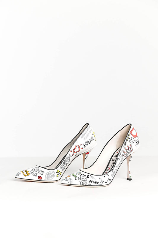 Dolce & Gabbana Graffiti White Heels 39