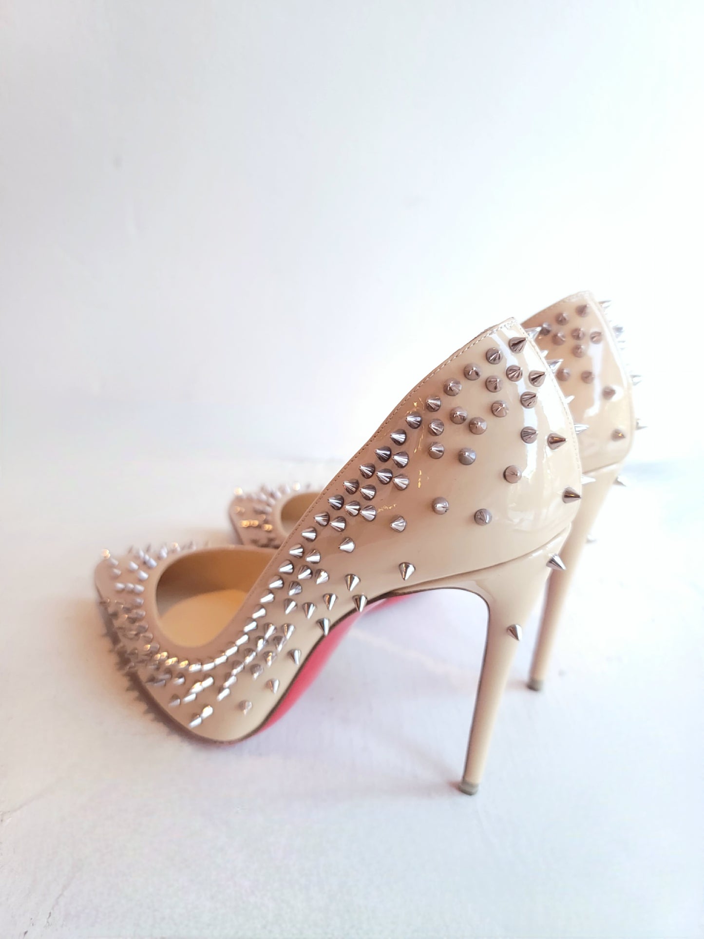 Christian Louboutin Nude Heel w/Spike Studs Heel 37.5