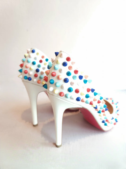 Christian Louboutin White w/Multicolor Spike Studs 37