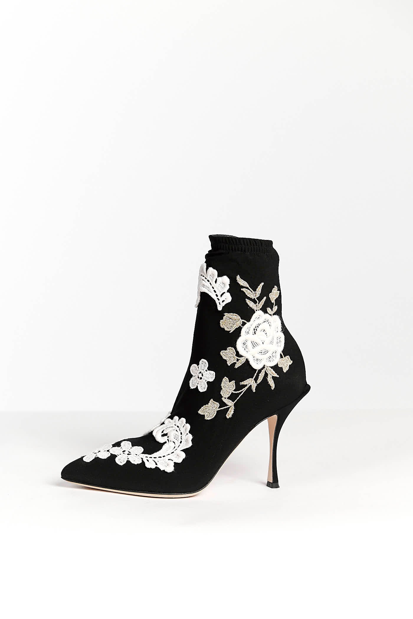 Dolce & Gabbana Black White Embroidery Slip On Boots 39