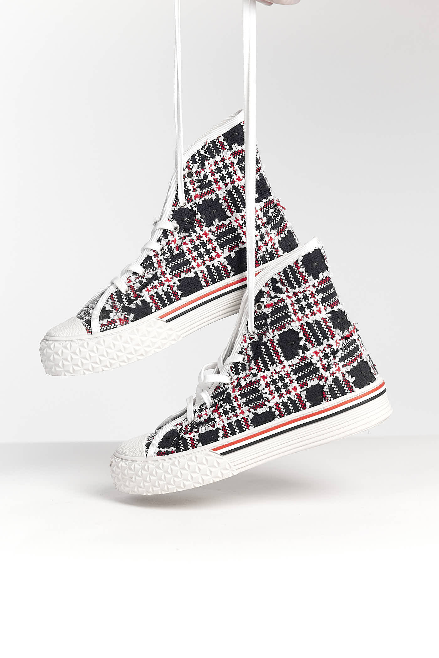 Thom Browne Tweed Frayed Collegiate High Top Sneakers 38