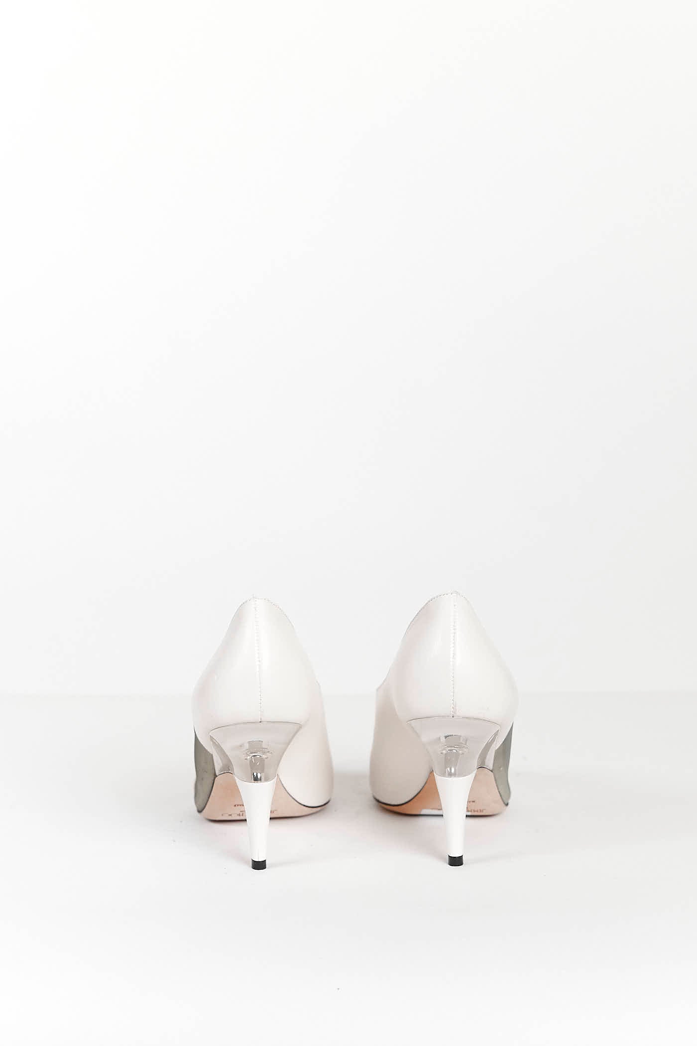 Jimmy Choo White Leather Heels with Mesh and Acrylic Detail 38