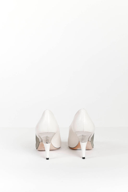 Jimmy Choo White Leather Heels with Mesh and Acrylic Detail 38