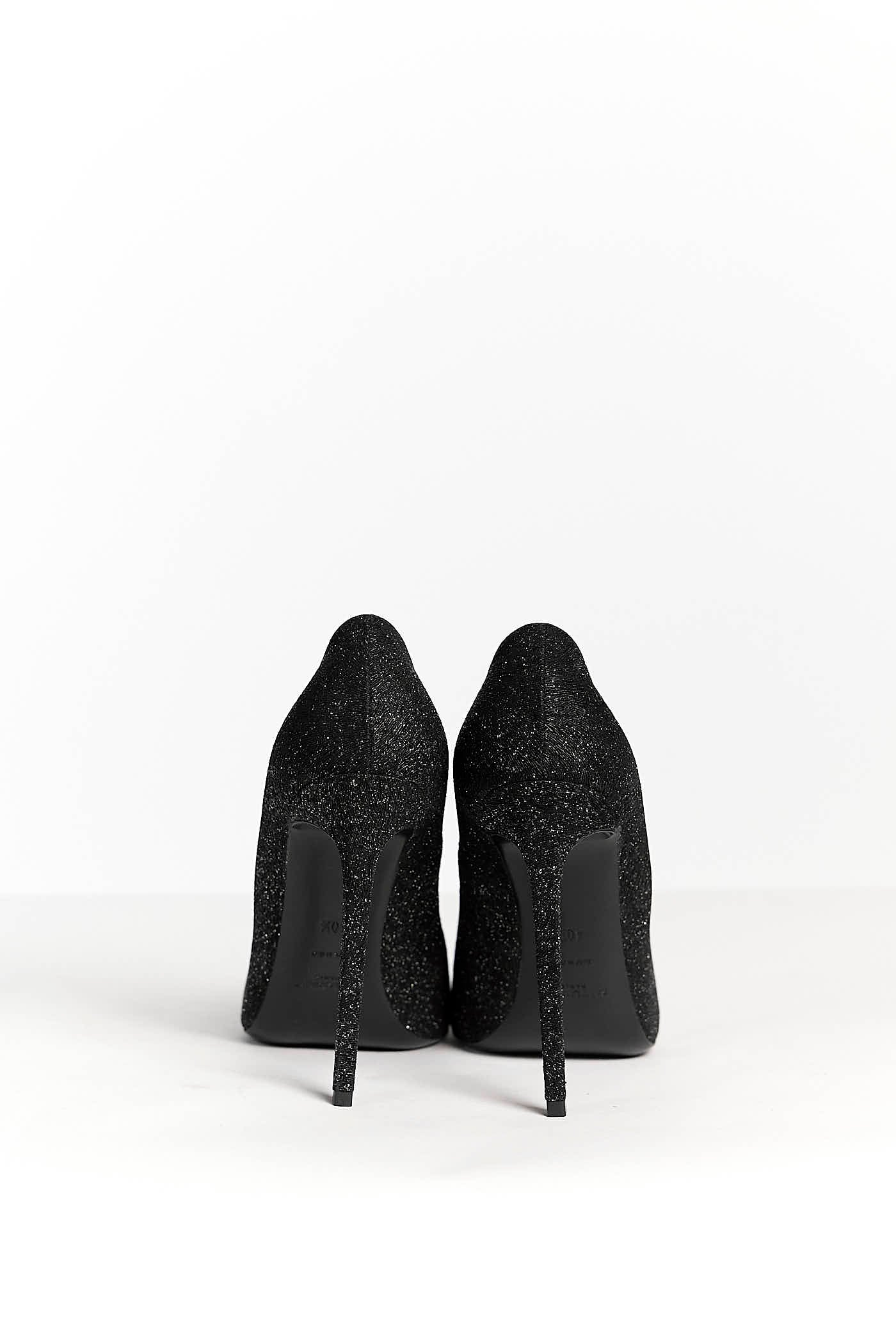 Saint Laurent Black Glitter Pointed Toe Pumps 40.5