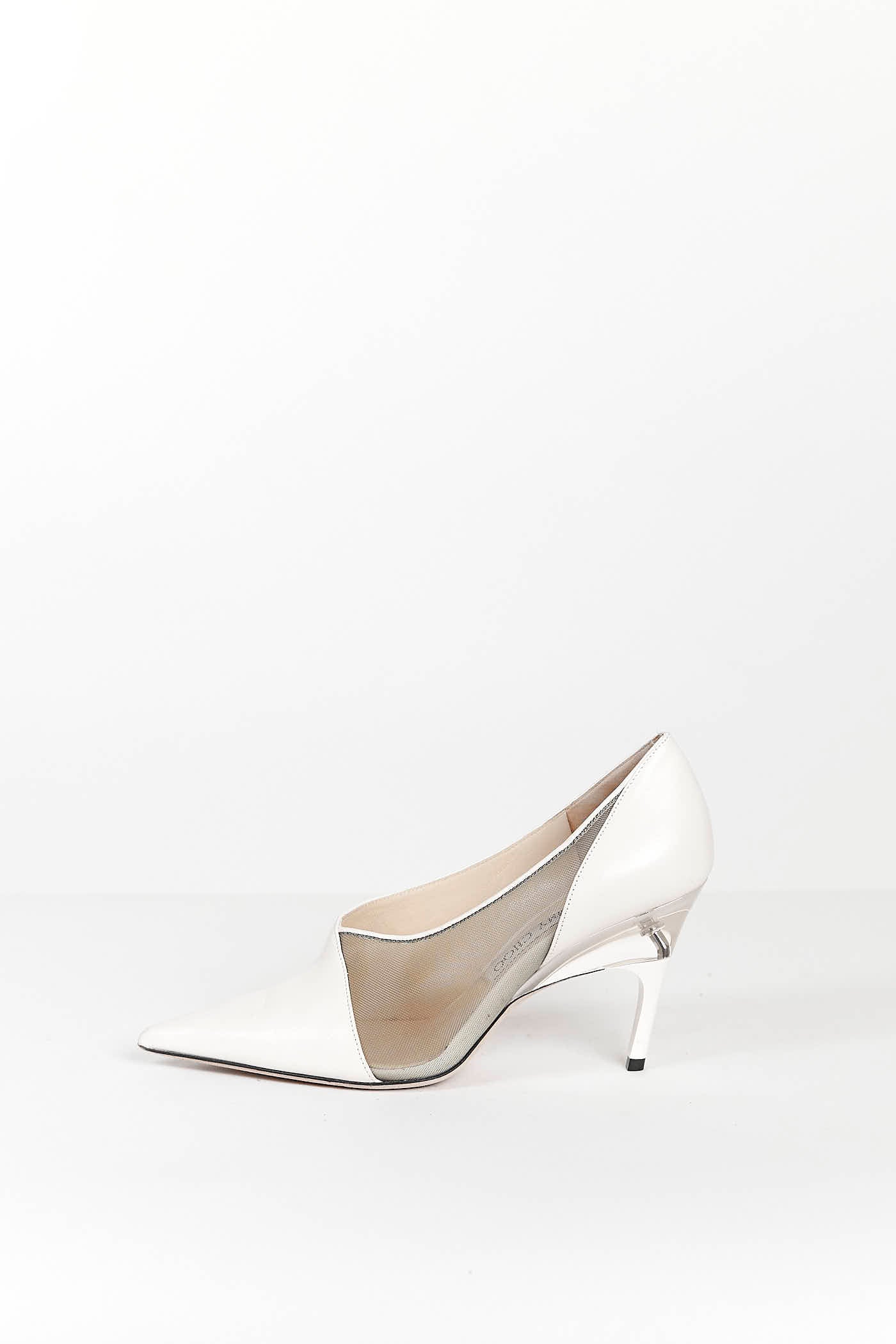 Jimmy Choo White Leather Heels with Mesh and Acrylic Detail 38