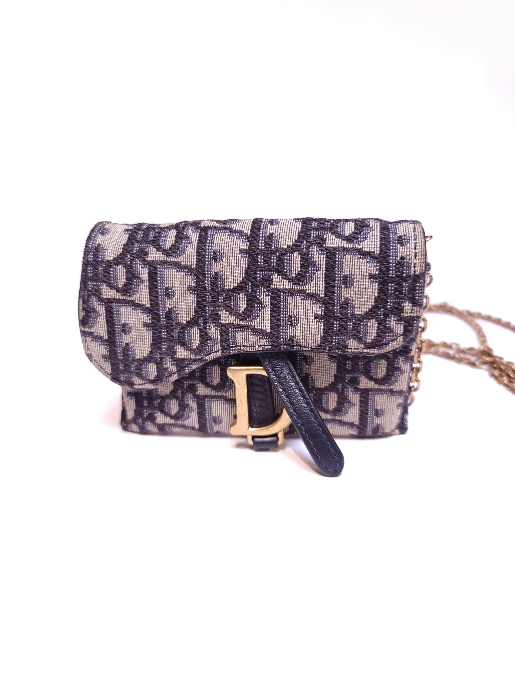 Dior Blue Oblique Jacquard Saddle Nano Pouch