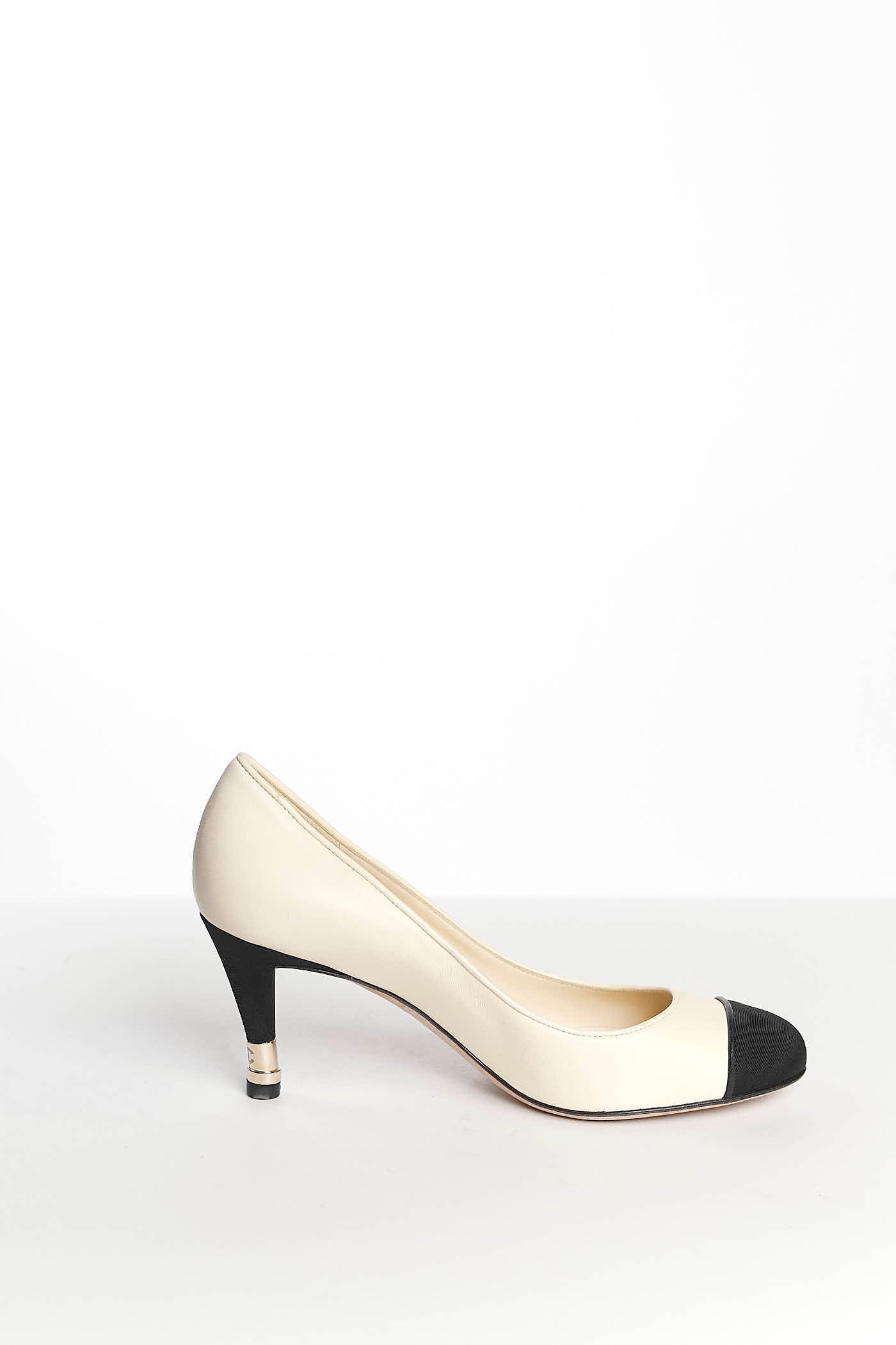 Chanel Cream and Black Cap Toe Heel 37.5