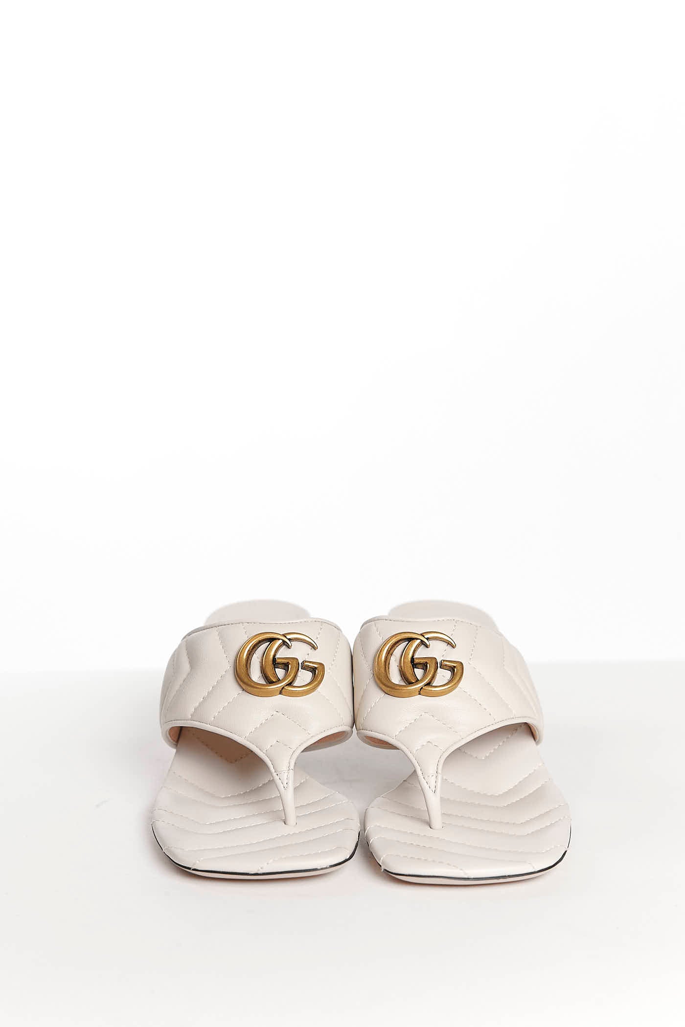 Gucci GG Marmont White Leather Sandal Heel 38.5