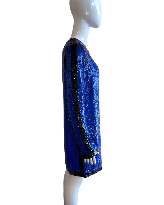 Michael Kors Blue Long Sleeve Sequin Dress US 4